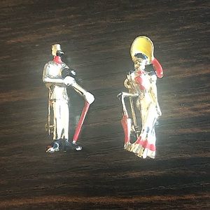 Pair of Vintage Gold and Enamel Lady and Gentleman Figure Brooches